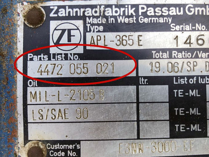 Typeskilt ZF parts